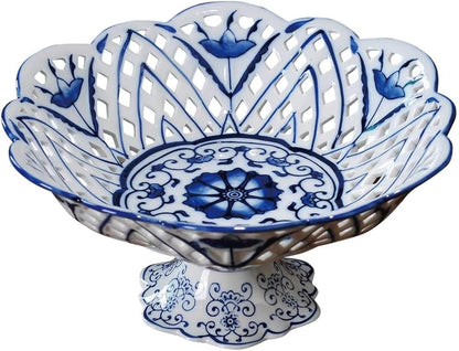 Blue and White Chinoiserie Footed Serving Bowl