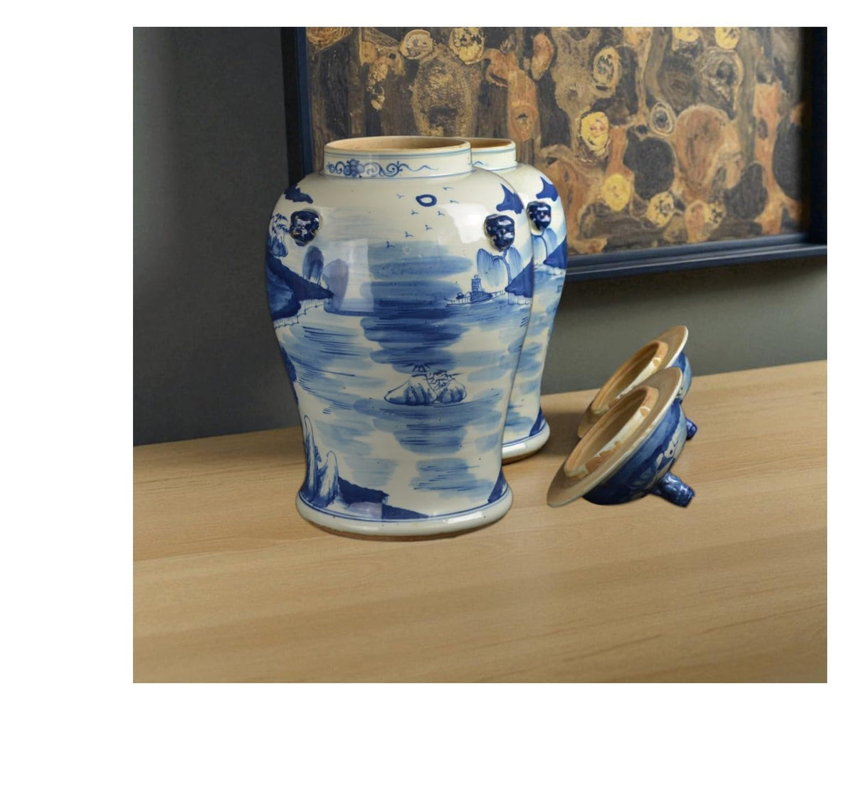 Blue and White Lotus Ginger Jar, 19 Inch