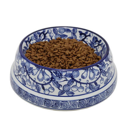 Hand-Painted Blue and White Ceramic Pet Bowl