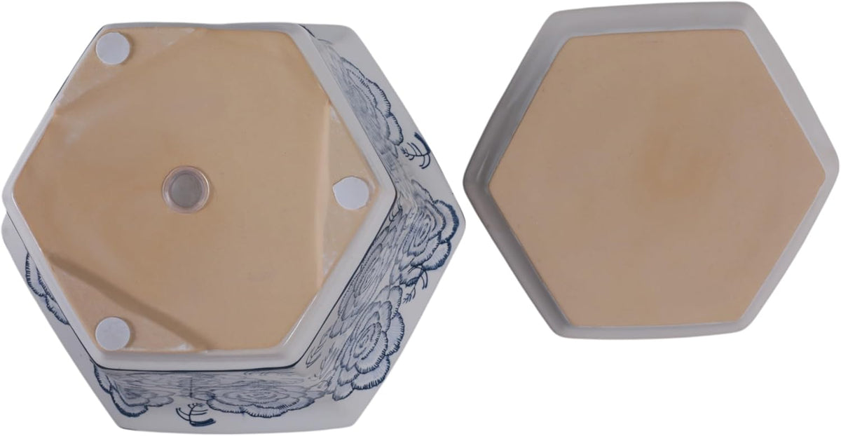 Blue and White Chinoiserie Planters with Saucers, Set of 2