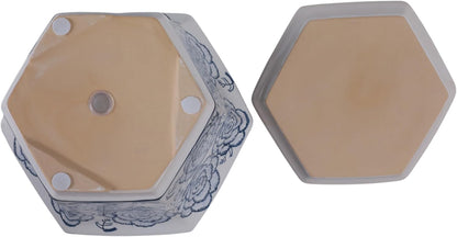 Blue and White Chinoiserie Planters with Saucers, Set of 2