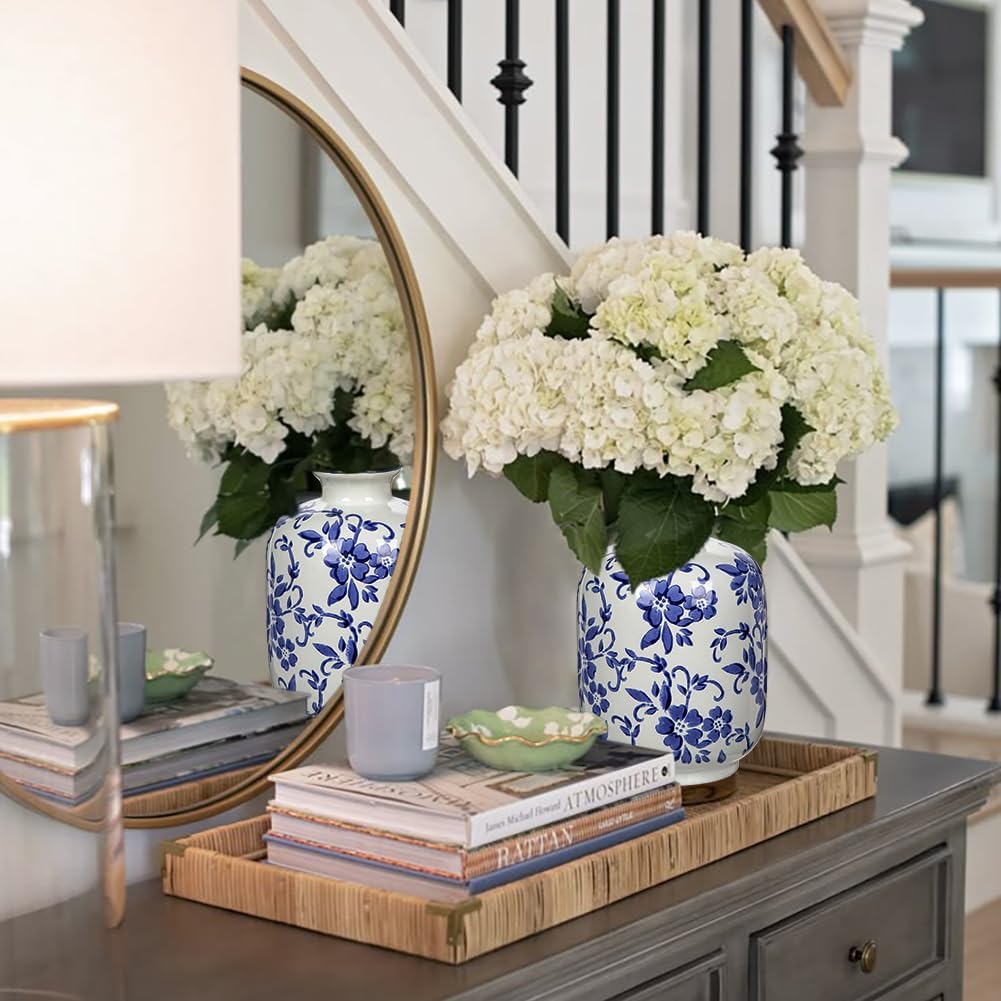 Hollyone Blue and White Chinoiserie Bottle Vase, 7 Inch