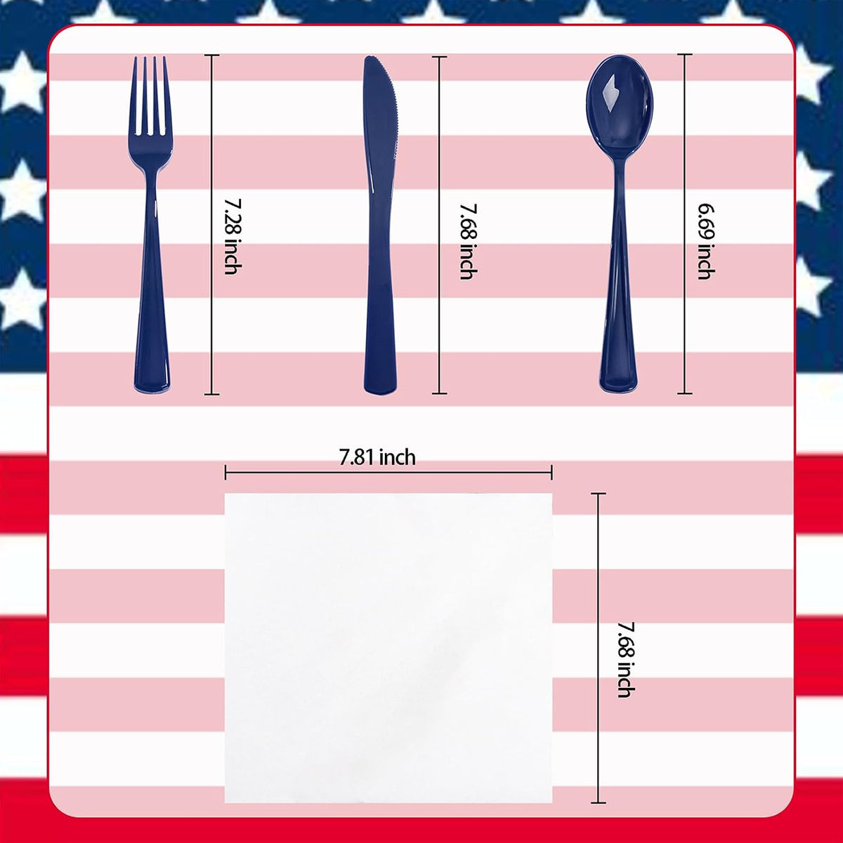 Pre-Rolled Blue Plastic Cutlery with Napkins, 100 Pack