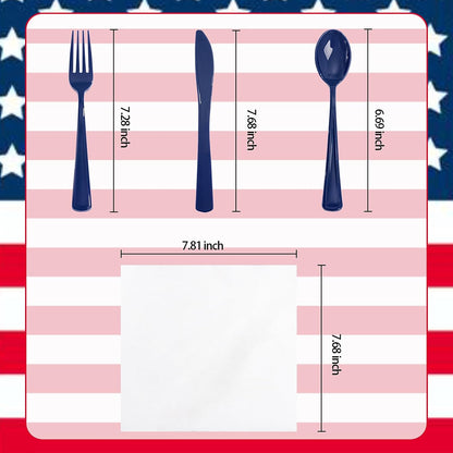 Pre-Rolled Blue Plastic Cutlery with Napkins, 100 Pack