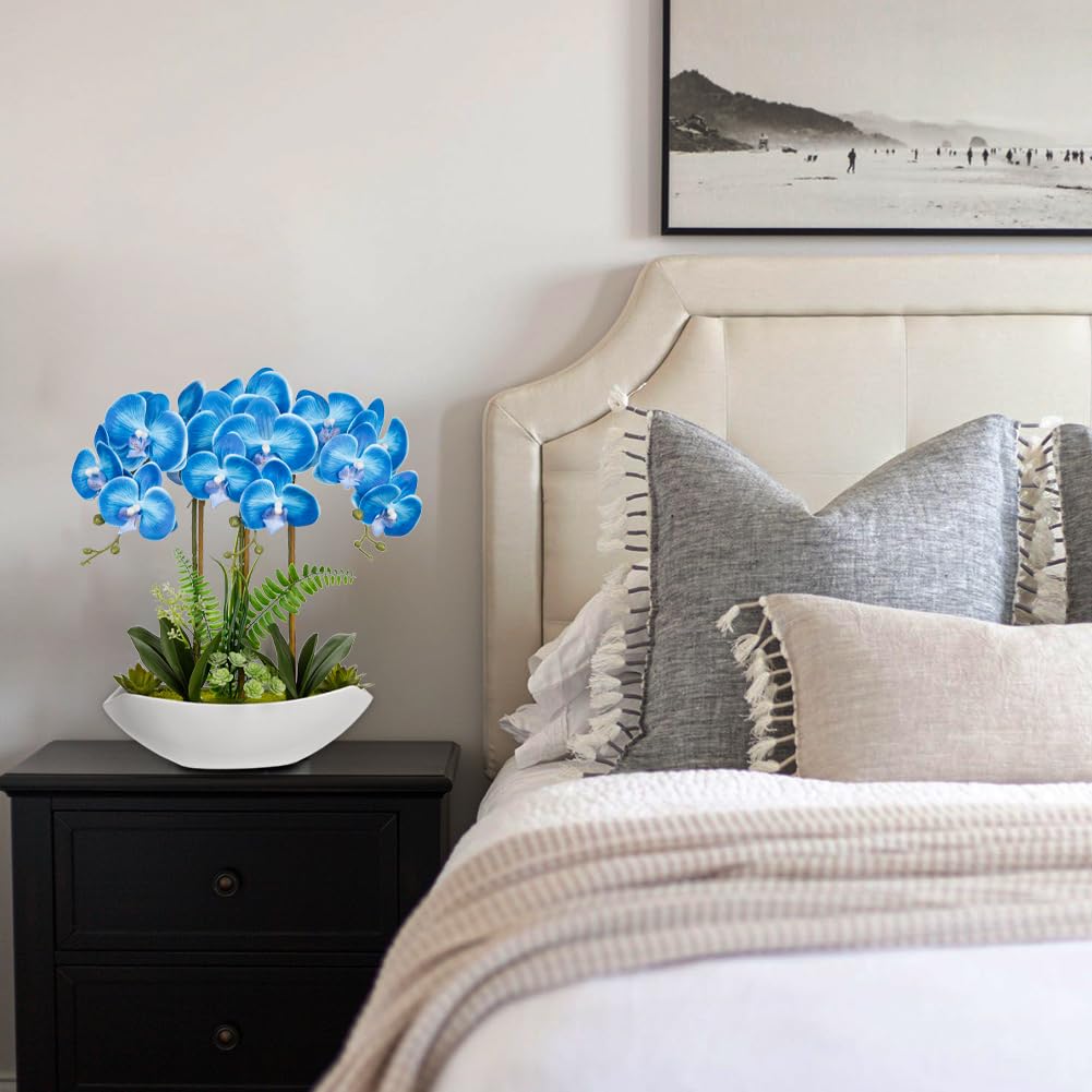Briful Faux Orchid in Blue and White Boat Vase
