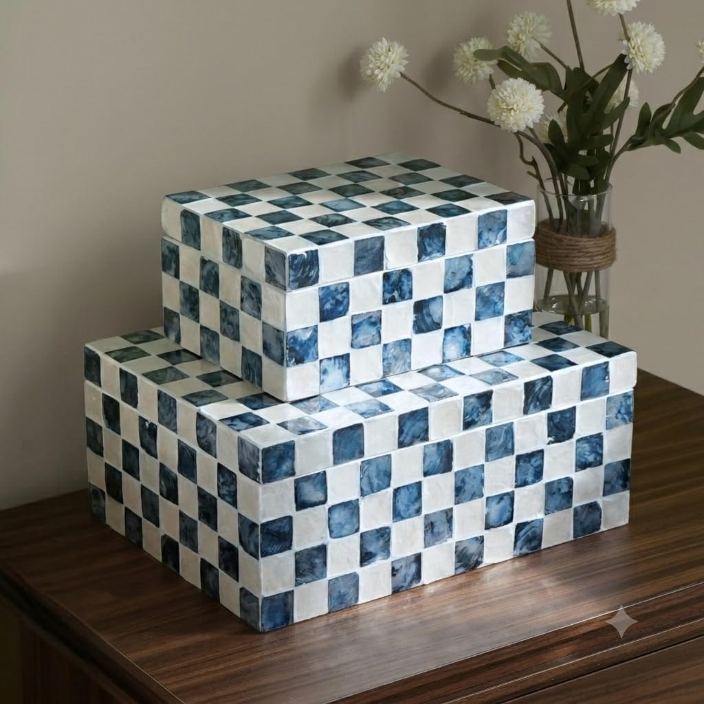 Navy Capiz Shell Storage Boxes, Set of 2