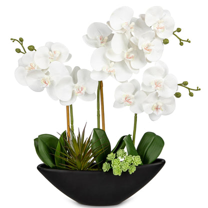 Briful Faux Orchid in Blue and White Boat Vase