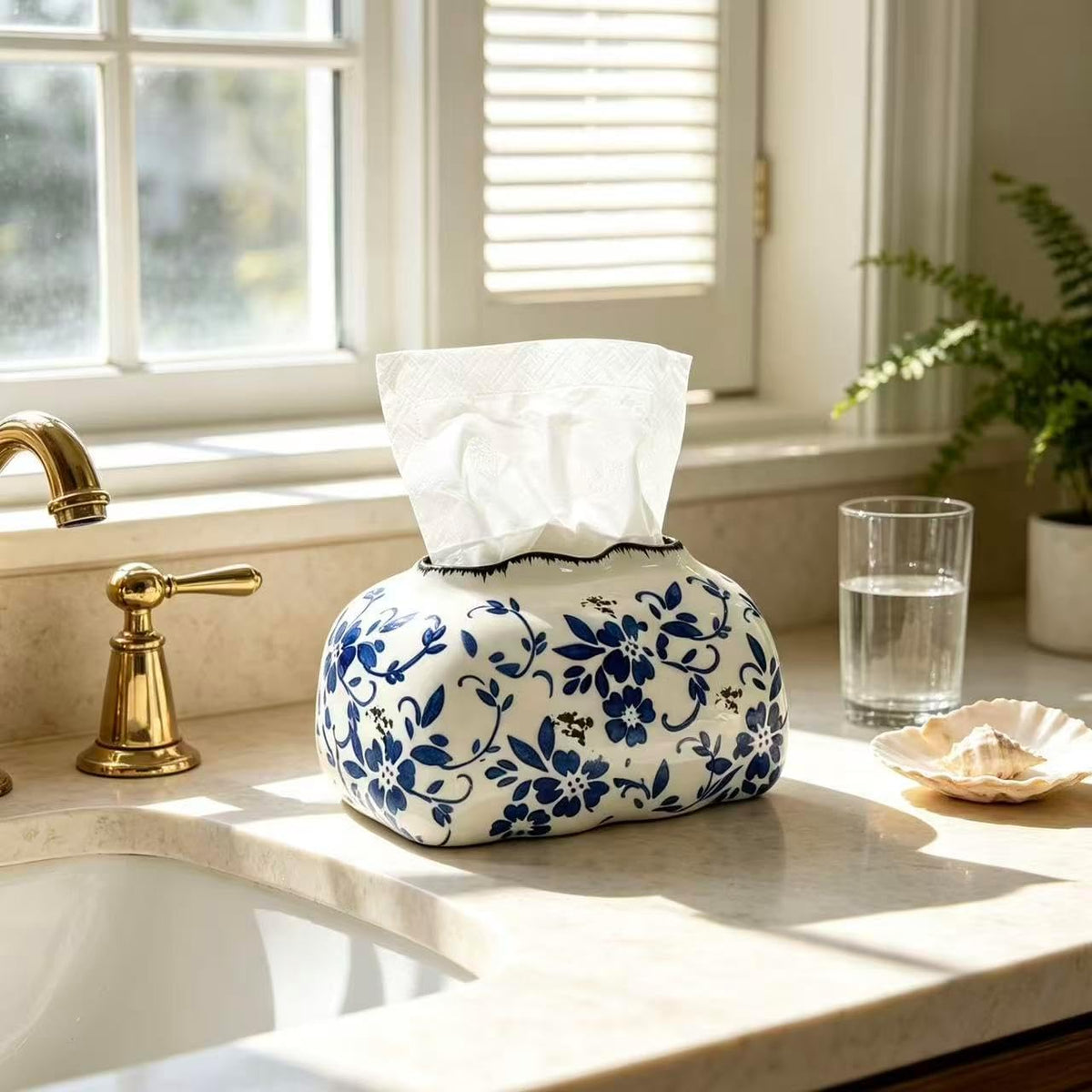 Blue and White Porcelain Tissue Box Holder