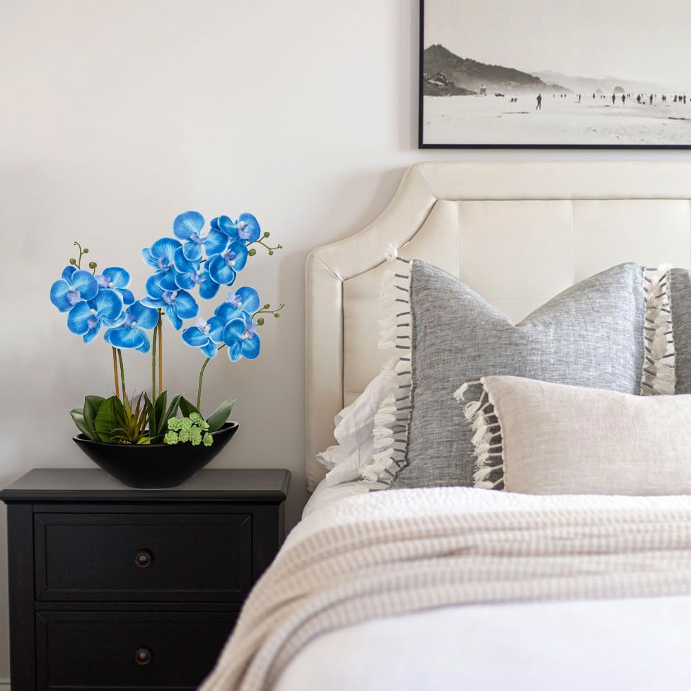 Briful Faux Orchid in Blue and White Boat Vase