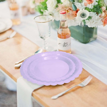 White Scalloped Paper Plates, Royal Blue Trim, 50 Pack