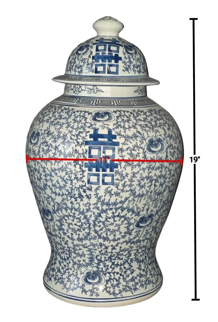 Blue and White Lotus Ginger Jar, 19 Inch