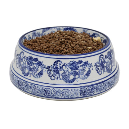Hand-Painted Blue and White Ceramic Pet Bowl