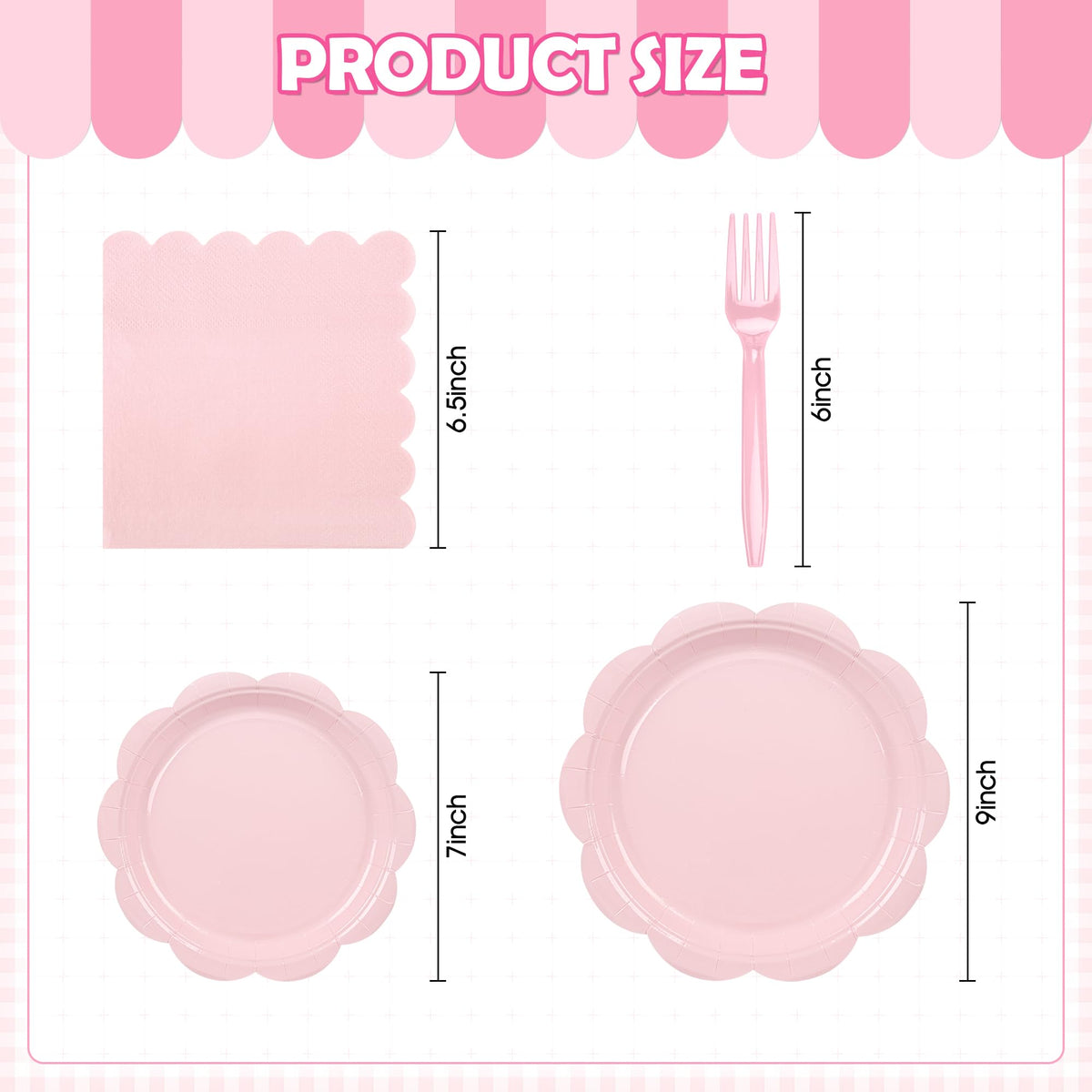 Blue Scalloped Paper Plates and Napkins, Serves 24