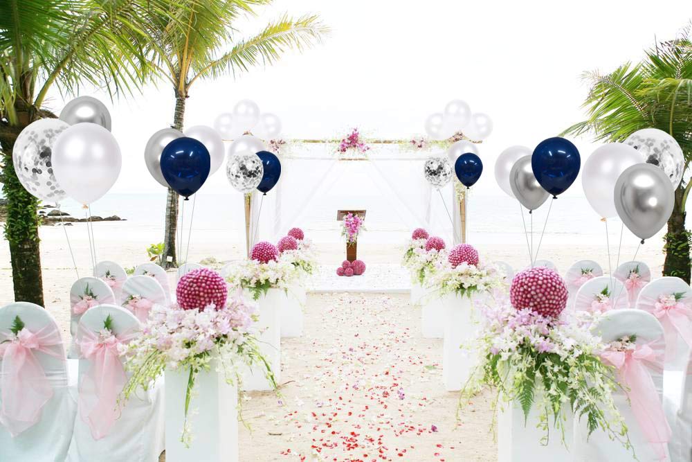 Royal Blue and White Confetti Balloons, 50 Pack