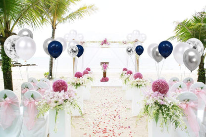 Royal Blue and White Confetti Balloons, 50 Pack