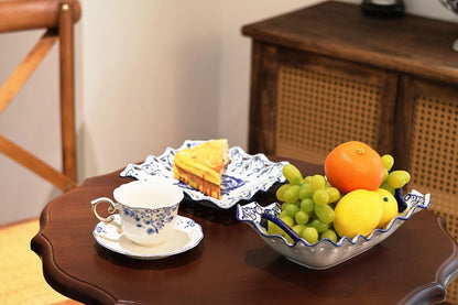 Hand Painted Blue and White Fruit Basket Bowl