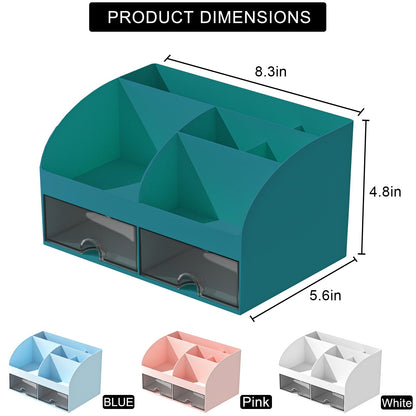 Blue Desk Organizer with 2 Drawers