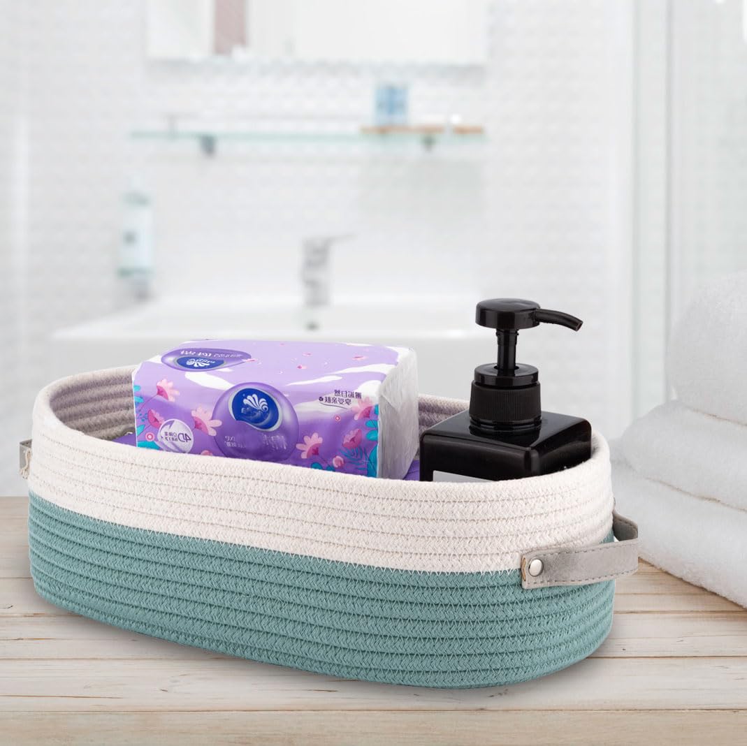 Woven Cotton Rope Toilet Tank Basket, Navy and White