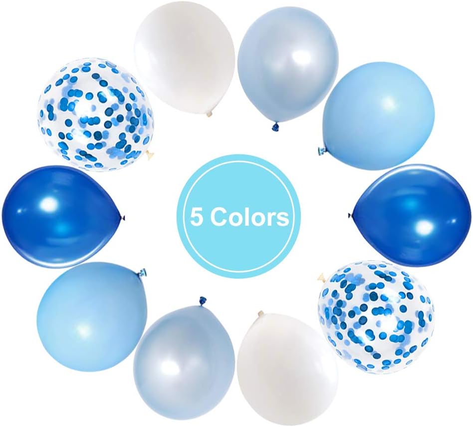 Royal Blue and White Confetti Balloons, 50 Pack