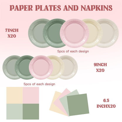 Blue and White Floral Paper Plates and Napkins, Serves 20