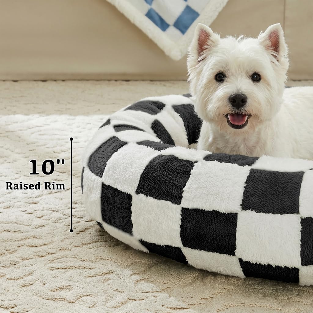 Blue Checkered Round Dog Bed
