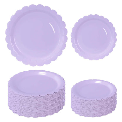 White Scalloped Paper Plates, Royal Blue Trim, 50 Pack