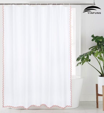 Scalloped Cotton Shower Curtain, White and Blue