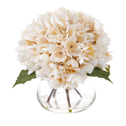 Blue Faux Hydrangea Arrangement in Glass Vase