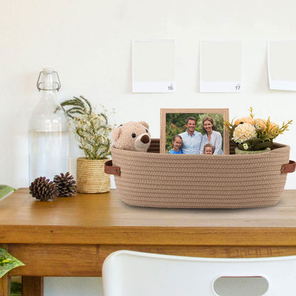 Woven Cotton Rope Toilet Tank Basket, Navy and White