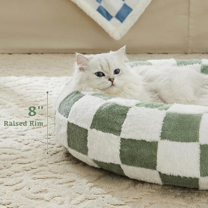 Blue Checkered Round Dog Bed