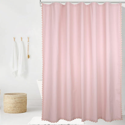 Scalloped Cotton Shower Curtain, White and Blue