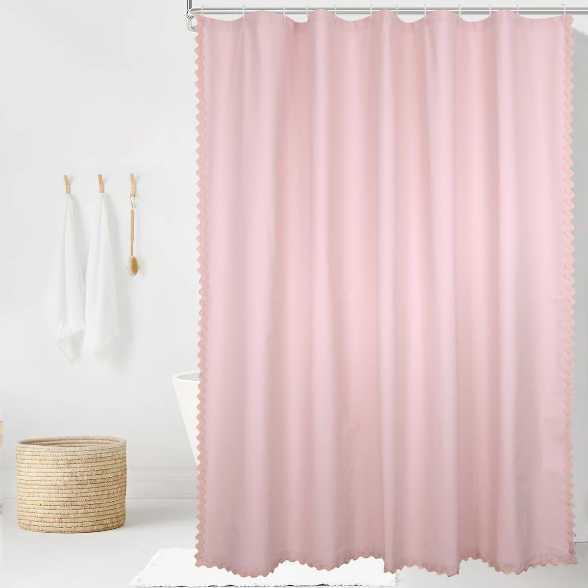 Scalloped Cotton Shower Curtain, White and Blue
