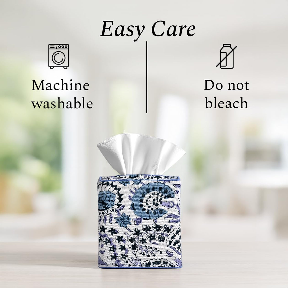 Block Print Cotton Tissue Box Cover, Apatite Blue