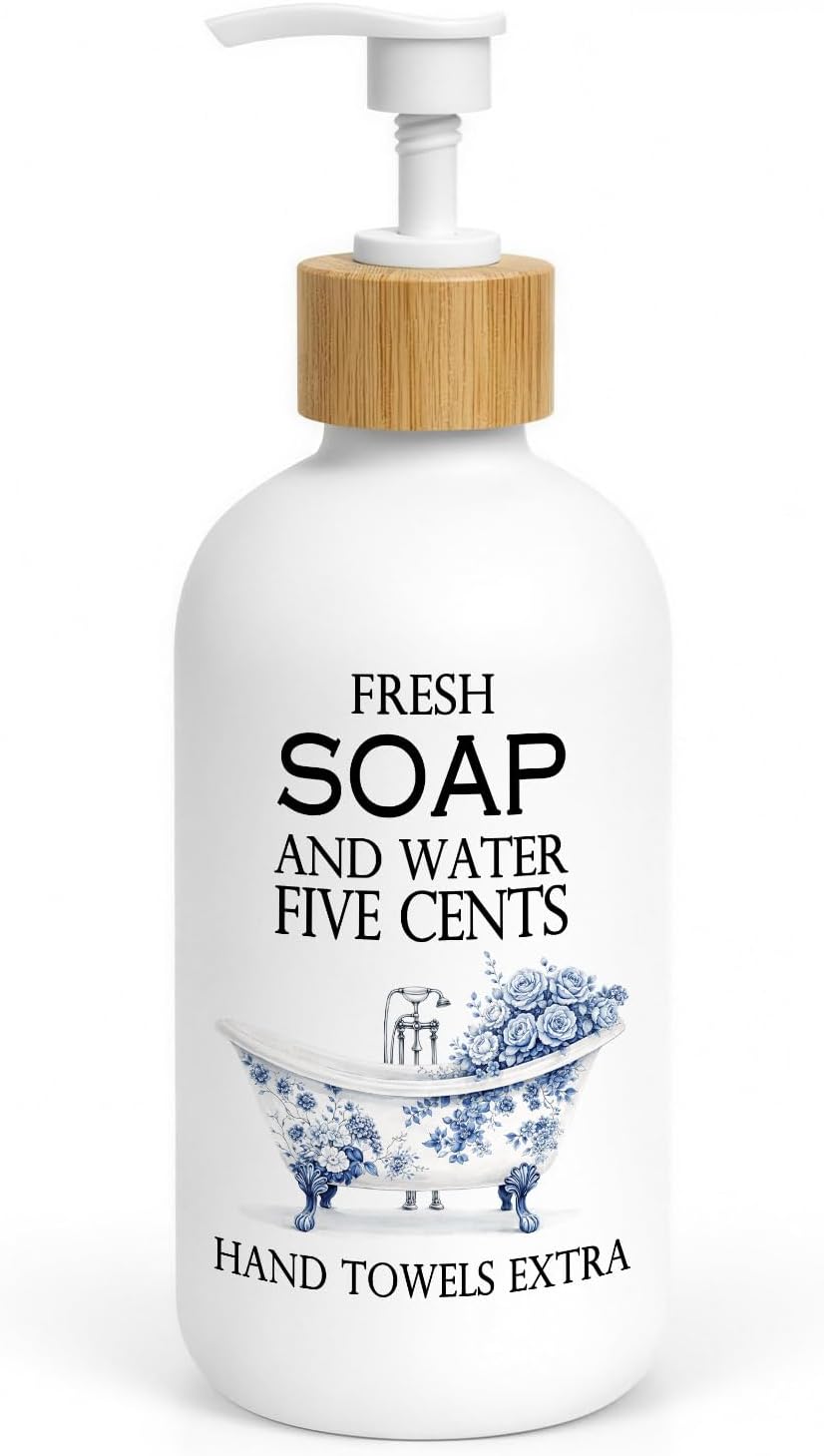 Blue and White Floral Glass Soap Dispenser