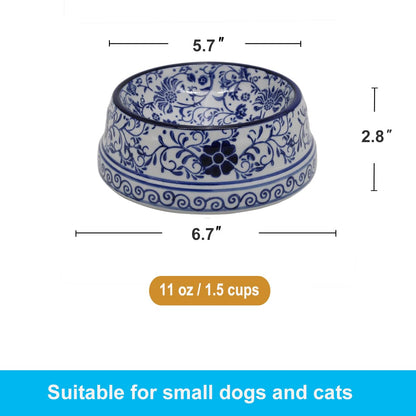 Hand-Painted Blue and White Ceramic Pet Bowl