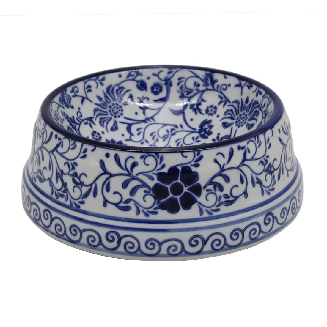 Hand-Painted Blue and White Ceramic Pet Bowl