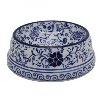 Hand-Painted Blue and White Ceramic Pet Bowl