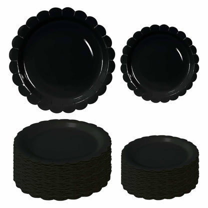 White Scalloped Paper Plates, Royal Blue Trim, 50 Pack