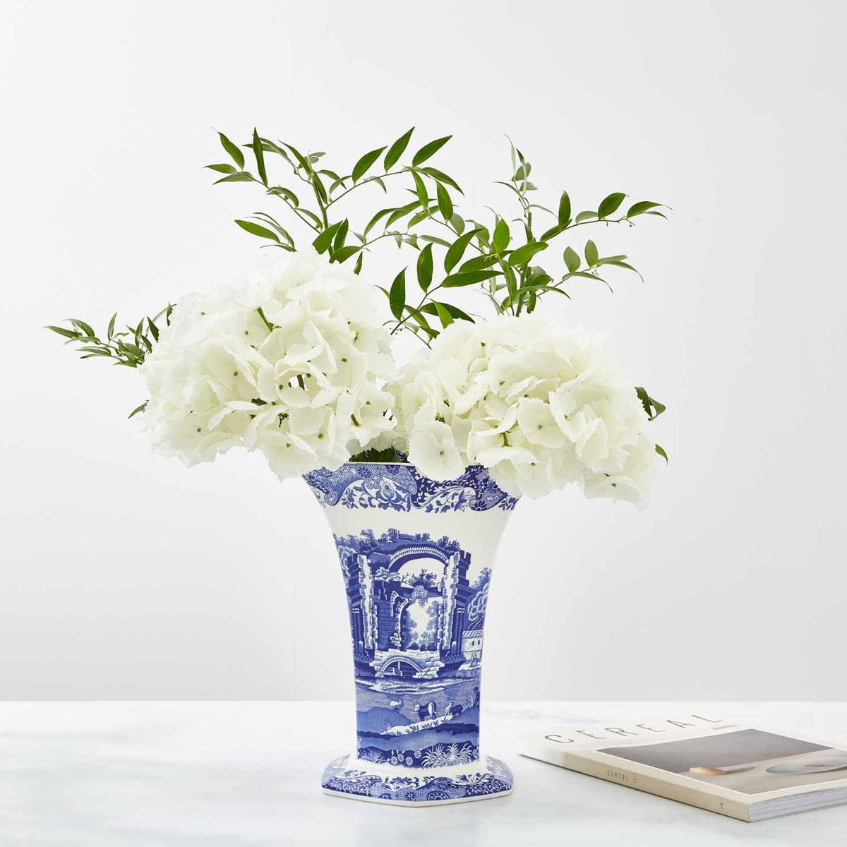 Spode Blue Italian Hexagonal Vase, 10.5 Inch