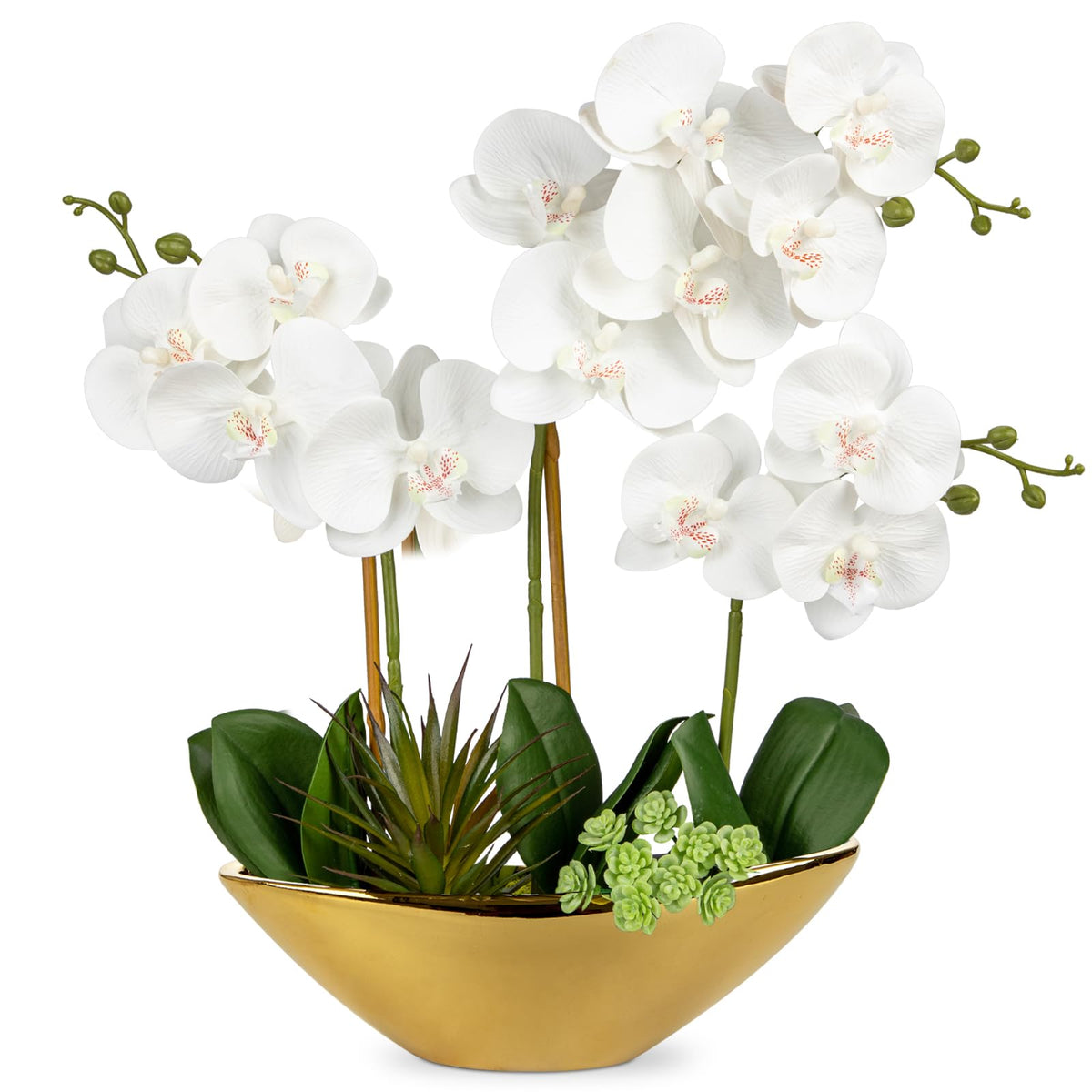 Briful Faux Orchid in Blue and White Boat Vase