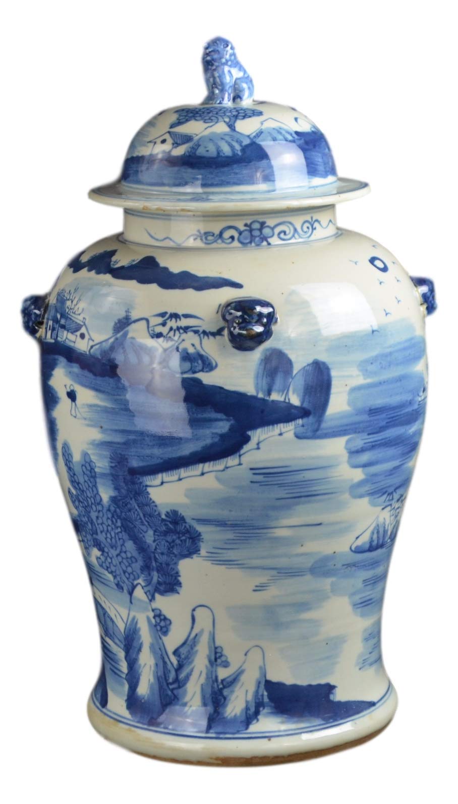 Blue and White Lotus Ginger Jar, 19 Inch