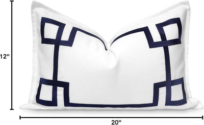 Navy Greek Key Outdoor Lumbar Pillow Cover, 12x20