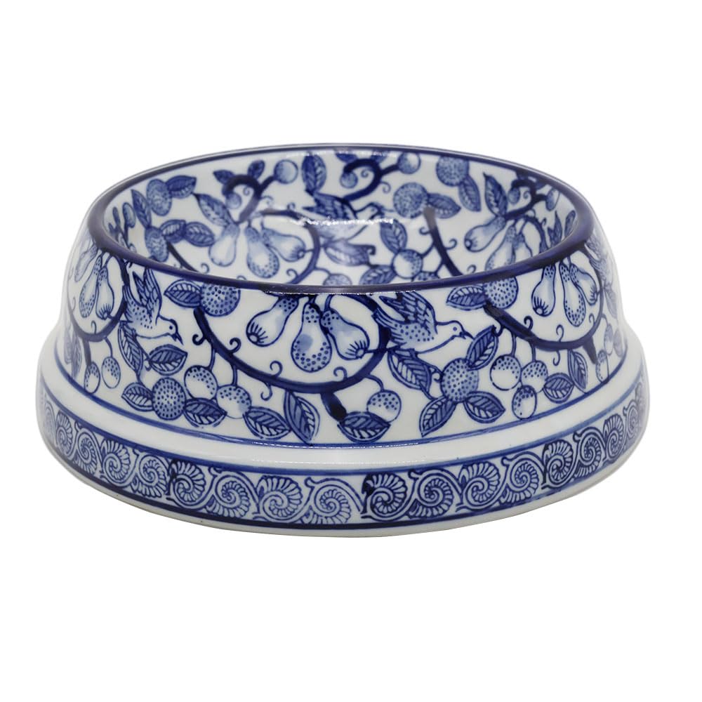 Hand-Painted Blue and White Ceramic Pet Bowl