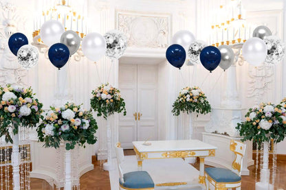 Royal Blue and White Confetti Balloons, 50 Pack