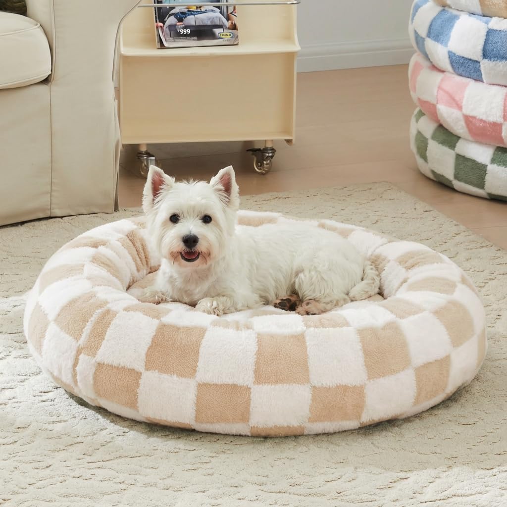 Blue Checkered Round Dog Bed