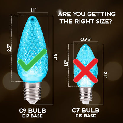 Blue C9 Faceted LED Christmas Bulbs, Set of 25