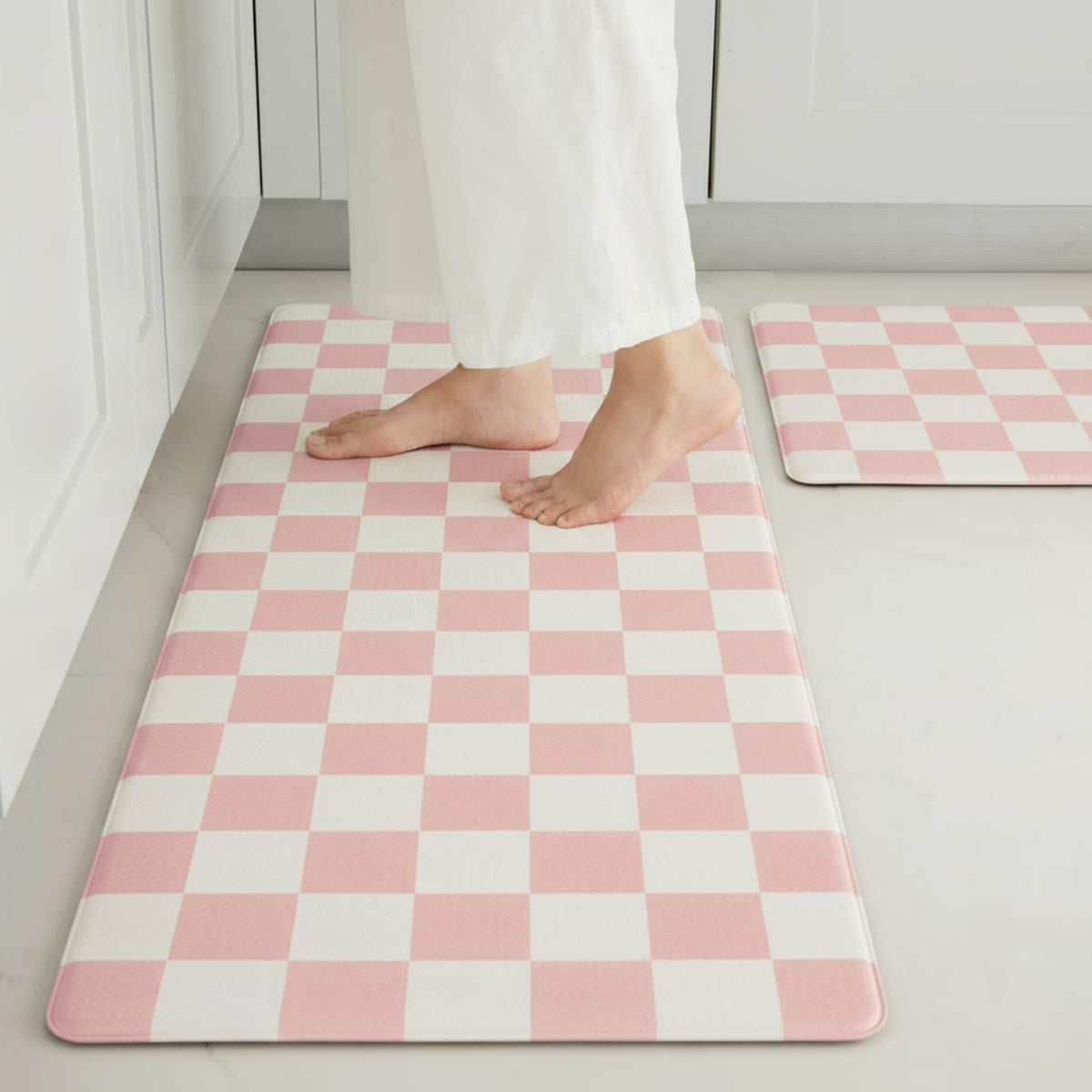 Navy Checkered Kitchen Mats, Set of 2