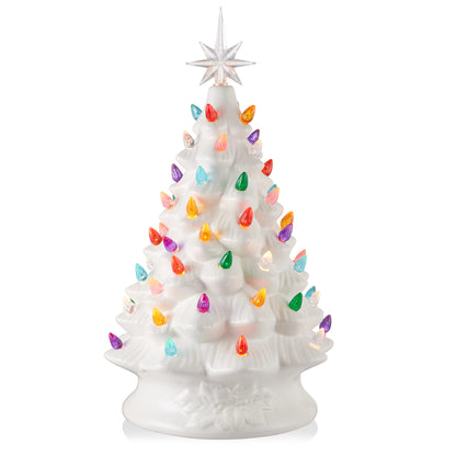Hand Painted Ceramic Christmas Tree, 15 Inch Pre-Lit