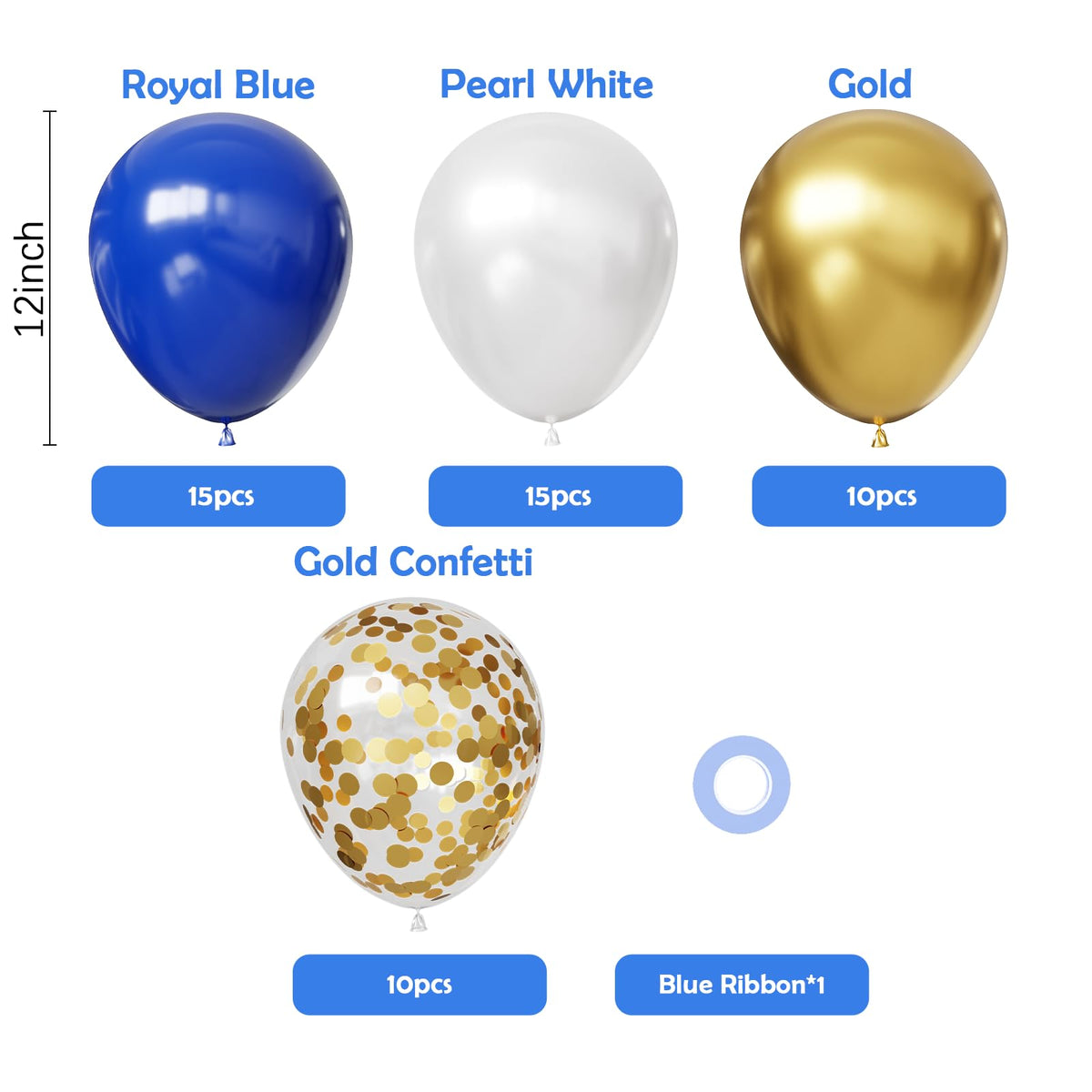 Royal Blue and White Confetti Balloons, 50 Pack