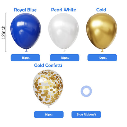 Royal Blue and White Confetti Balloons, 50 Pack